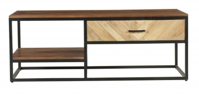 Product photograph of Rennes Chevron 1 Drawer Storage Coffee Table - Rustic Mango Wood from Choice Furniture Superstore