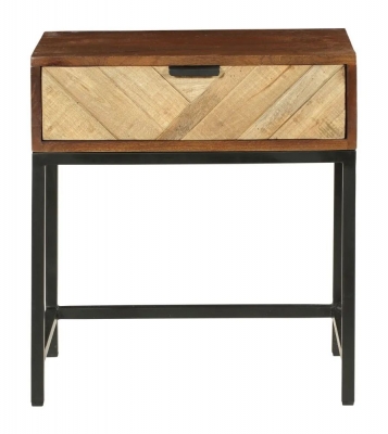 Product photograph of Rennes Chevron 1 Drawer Side Table - Rustic Mango Wood from Choice Furniture Superstore