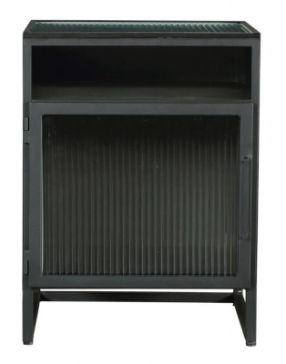 Product photograph of Clearance - Reed Black Metal Industrial Bedside Cabinet With 1 Fluted Glass Door from Choice Furniture Superstore