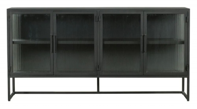 Product photograph of Reed Black Metal Industrial Fluted Glass Large Sideboard 160cm W With 4 Doors from Choice Furniture Superstore