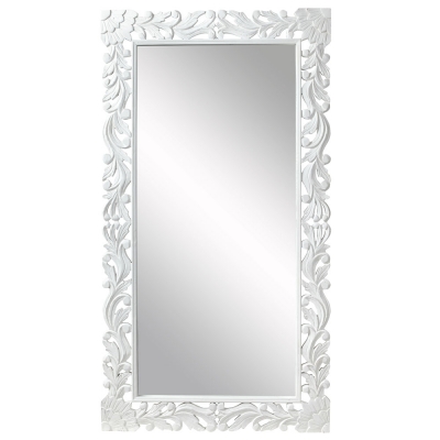 Product photograph of Boho White Washed Light Distressed Carved Mango Wood Leaner Mirror - 91cm X 168cm from Choice Furniture Superstore