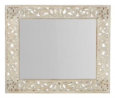 Product photograph of Mumbai Carved Rectangular Mirror In White Washed Finished Mango Wood from Choice Furniture Superstore