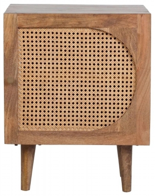 Product photograph of Japandi Natural Mango Wood And Rattan 1 Door Bedside Cabinet from Choice Furniture Superstore