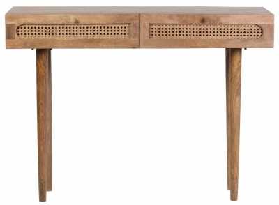 Product photograph of Japandi Natural Mango Wood And Rattan 2 Drawer Console Table from Choice Furniture Superstore