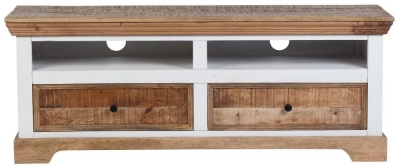 Product photograph of Farmhouse Mango Wood 2 Drawer Tv Unit Natural And White from Choice Furniture Superstore