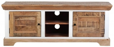 Product photograph of Farmhouse Mango Wood 2 Door Tv Unit Natural And White from Choice Furniture Superstore