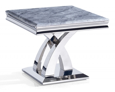 Product photograph of Lisbon Grey Marble And Chrome Square Lamp Table from Choice Furniture Superstore
