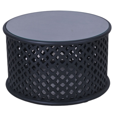 Product photograph of Jaipur Lattice Black Mango Wood Round Coffee Table from Choice Furniture Superstore