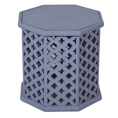 Product photograph of Jaipur Lattice Grey Mango Wood Hexagon Side Table from Choice Furniture Superstore