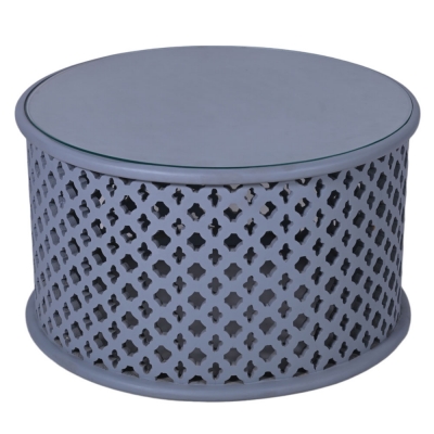 Product photograph of Jaipur Lattice Grey Mango Wood Round Coffee Table from Choice Furniture Superstore