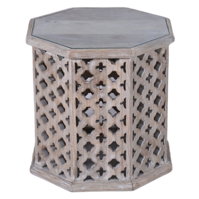 Product photograph of Jaipur Lattice Natural Mango Wood Hexagon Side Table from Choice Furniture Superstore