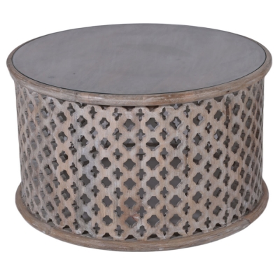 Product photograph of Jaipur Lattice Natural Mango Wood Round Coffee Table from Choice Furniture Superstore