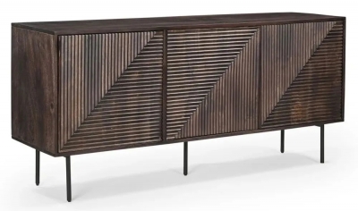 Product photograph of Highgrove Fluted 3 Door Sideboard In Walnut Finished Mango Wood from Choice Furniture Superstore
