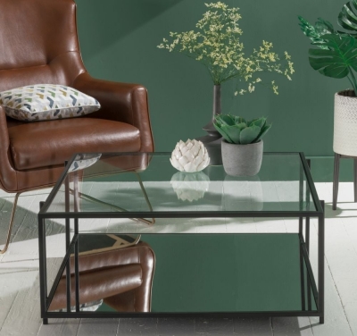 Product photograph of Clearance - Hyde Black Metal Coffee Table Square Clear Glass Top With Mirrored Bottom Shelf from Choice Furniture Superstore