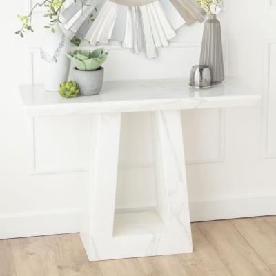 Milan Marble Console Table White Rectangular Top with Triangular Pedestal Base