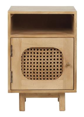 Product photograph of Indi Wood And Rattan 1 Door Bedside Cabinet from Choice Furniture Superstore