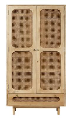 Product photograph of Indi Wood And Rattan 2 Door 1 Drawer Combi Wardrobe from Choice Furniture Superstore