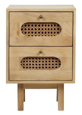 Indi Wood And Rattan 2 Drawer Bedside Cabinet