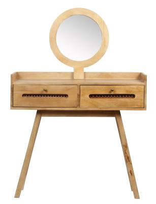 Product photograph of Indi Wood And Rattan 2 Drawer Dressing Table With Mirror from Choice Furniture Superstore