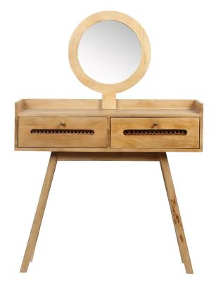 Indi Wood And Rattan 2 Drawer Dressing Table With Mirror