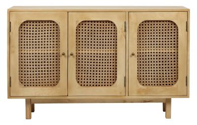 Product photograph of Indi Wood And Rattan 3 Door Medium Sideboard from Choice Furniture Superstore
