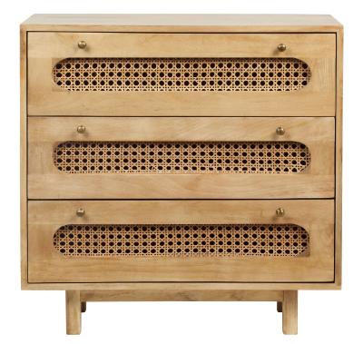 Product photograph of Indi Wood And Rattan 3 Drawer Chest from Choice Furniture Superstore