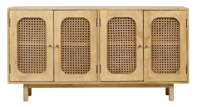Product photograph of Indi Wood And Rattan 4 Door Medium Sideboard from Choice Furniture Superstore