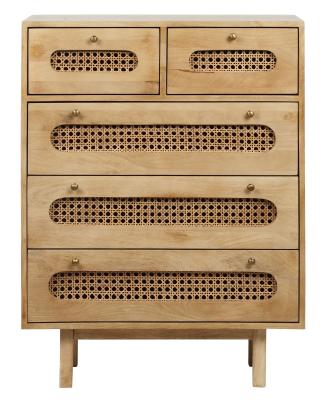 Product photograph of Indi Wood And Rattan 5 Drawer Chest from Choice Furniture Superstore