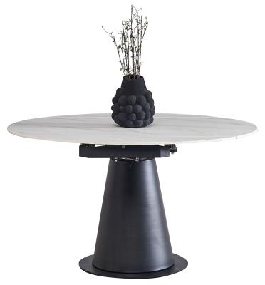 Product photograph of Carrara White Sintered Stone Top 135cm Dia Drop Leaf Round Dining Table With Black Pedestal Base - 4 Seater from Choice Furniture Superstore