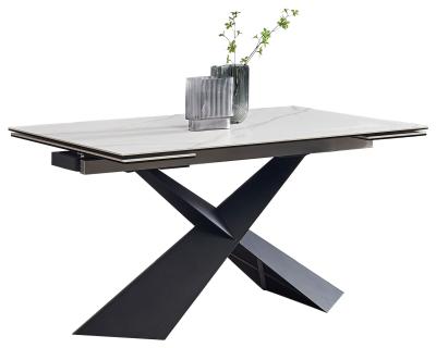 Hayden White Ceramic 4 Seater Extending Dining Table with Black Cross Base