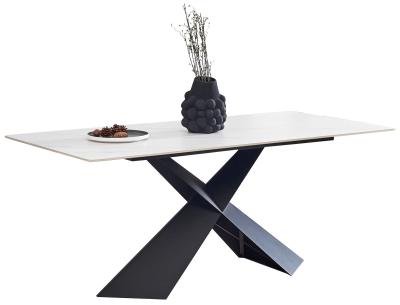 Product photograph of Merlin White Sintered Stone Top 180cm Dining Table With Black Cross Base - 6 Seater from Choice Furniture Superstore