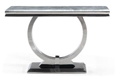 Glacier Marble Console Table Grey Rectangular Top with Ring Chrome Base