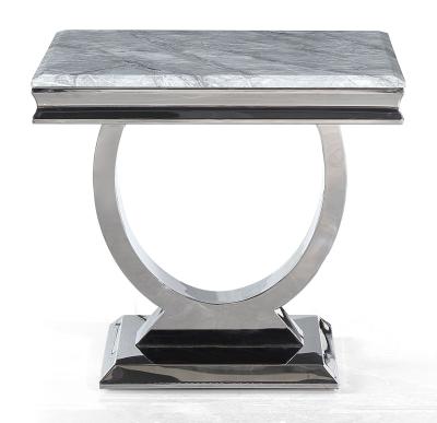 Glacier Marble Side Table Grey Square Top with Ring Chrome Base