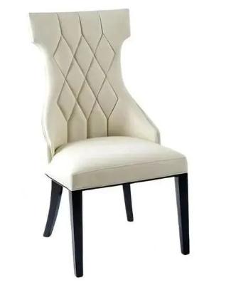 Mimi Cream Dining Chair, Leather - Faux PU with Black Wooden Legs