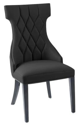 Mimi Black Dining Chair, Leather - Faux PU with Black Wooden Legs