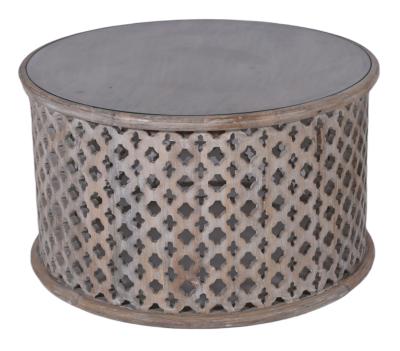 Product photograph of Clearance - Jaipur Lattice Natural Mango Wood Round Coffee Table from Choice Furniture Superstore