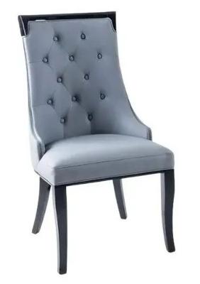 Carmela Grey Dining Chair, Leather - Faux PU Tufted Scoop Back with Black Wooden Legs