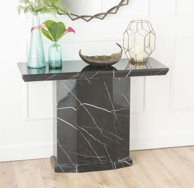 Naples Marble Console Table Black Rectangular Top with Pedestal Base