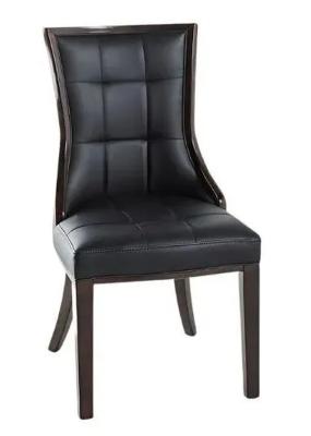 Paris Black Dining Chair, Leather - Faux PU with Brown Legs and High Gloss Side Trims