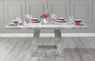 Milan Marble Dining Table, Grey Rectangular Top with Triangular Pedestal Base - 6 Seater