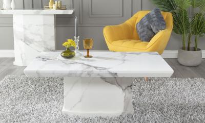 Naples Marble Coffee Table White Rectangular Top with Pedestal Base