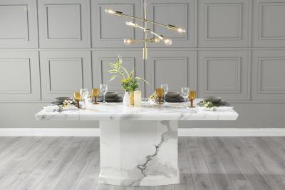 Product photograph of Naples Marble Dining Table White Rectangular Top With Pedestal Base - 6 Seater from Choice Furniture Superstore