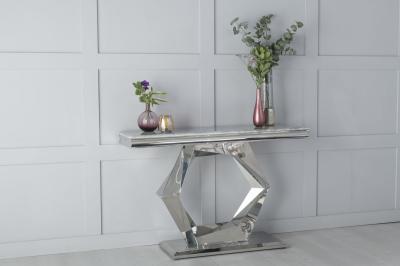 Hexa Marble Console Table Grey Rectangular Top with Steel Chrome Base