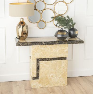 Venice Marble Console Table Cream Rectangular Top with Pedestal Base