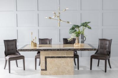 Product photograph of Venice Cream Marble Dining Set - Paris Brown Faux Leather Dining Chair from Choice Furniture Superstore