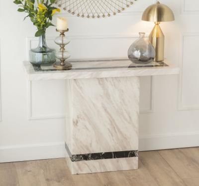 Rome Marble Console Table Cream Rectangular Top with Pedestal Base