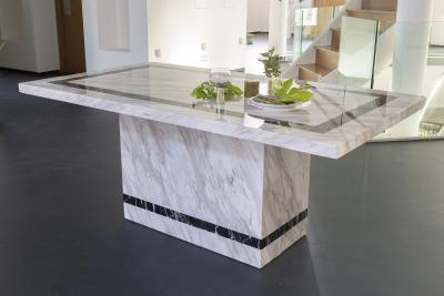 Rome Marble Dining Table, Cream Rectangular Top with Pedestal Base