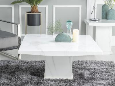 Turin Marble Coffee Table White Square Top with Pedestal Base