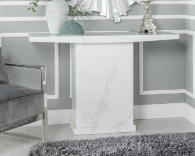 Turin Marble Console Table White Square Top with Pedestal Base