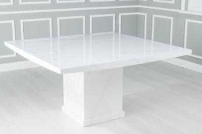 Turin Marble Dining Table White 140cm Seats 6 to 8 Diners Square Top with Pedestal Base